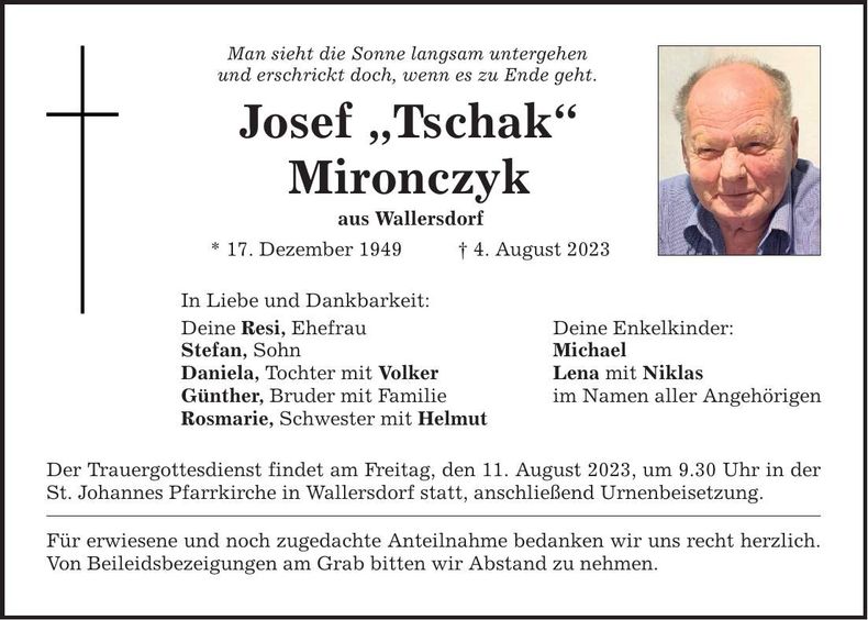 Traueranzeige Josef Mironczyk