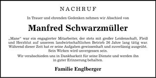 Traueranzeige Manfred Schwarzmüller