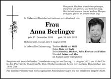 Traueranzeige Anna Berlinger