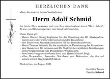 Traueranzeige Adolf Schmid