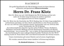 Traueranzeige Franz Dr. Klotz