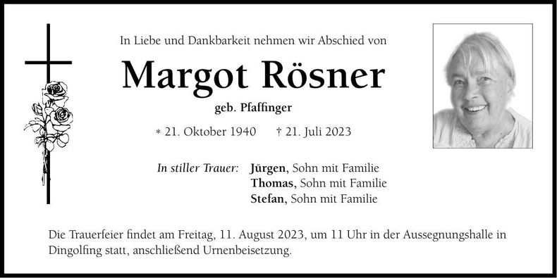 Traueranzeige Margot Rösner