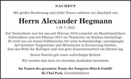 Traueranzeige Alexander Hegmann