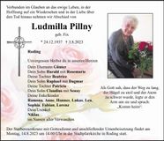 Traueranzeige Ludmilla Pillny