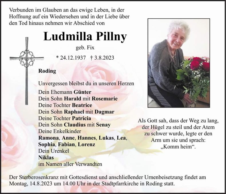 Traueranzeige Ludmilla Pillny