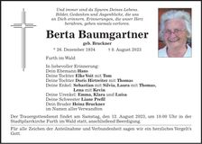Traueranzeige Berta Baumgartner
