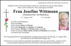 Traueranzeige Josefine Wittmann