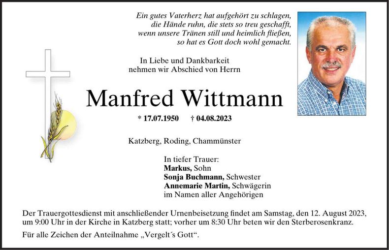 Traueranzeige Manfred Wittmann