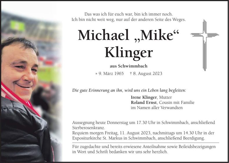 Traueranzeige Michael "Mike" Klinger
