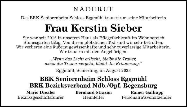 Traueranzeige Kerstin Sieber