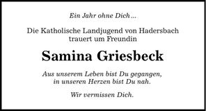 Traueranzeige Samina Griesbeck