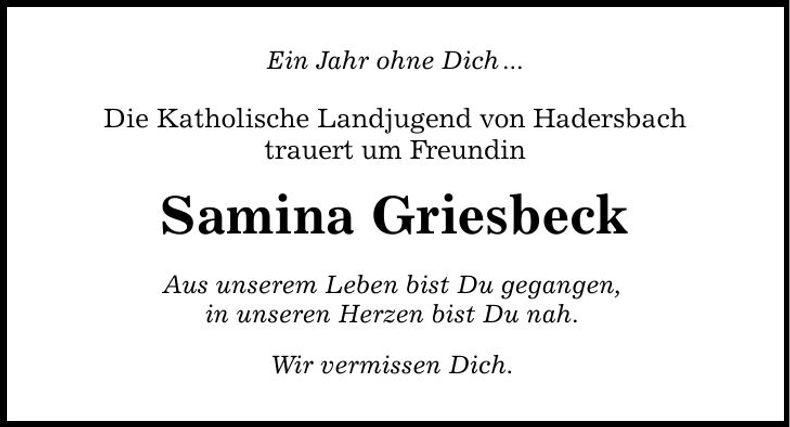 Traueranzeige Samina Griesbeck