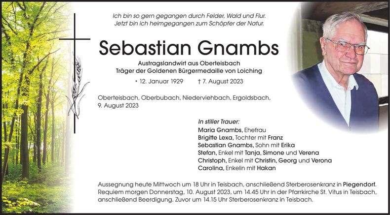 Traueranzeige Sebastian Gnambs