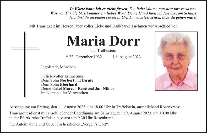 Traueranzeige Maria Dorr