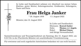 Traueranzeige Helga Janker