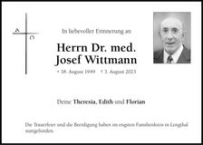 Traueranzeige Josef Dr. med. Wittmann