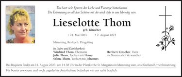 Traueranzeige Liselotte Thom