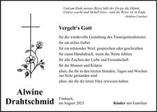 Traueranzeige Alwine Drahtschmid