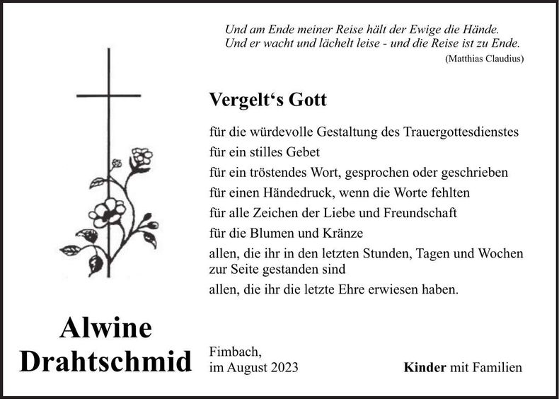 Traueranzeige Alwine Drahtschmid