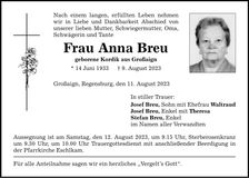 Traueranzeige Anna Breu