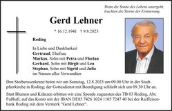 Traueranzeige Gerd Lehner