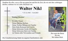 Traueranzeige Walter Nikl