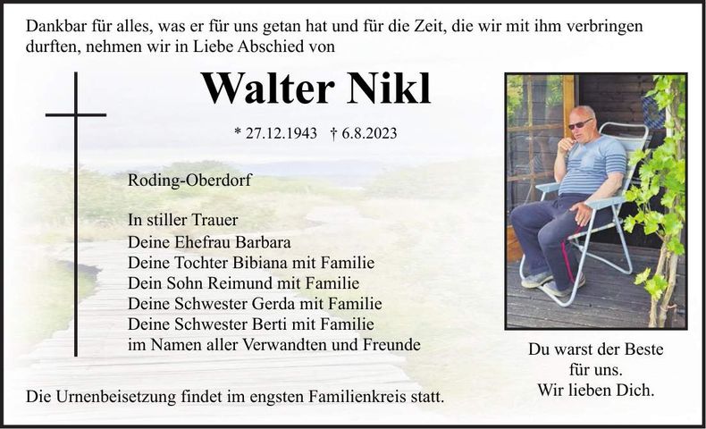 Traueranzeige Walter Nikl