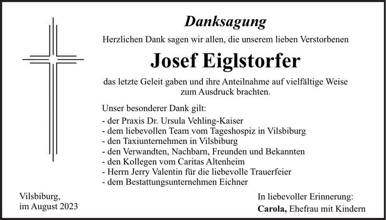 Traueranzeige Josef Eiglstorfer