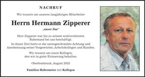 Traueranzeige Hermann Zipperer