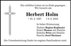 Traueranzeige Herbert Holm