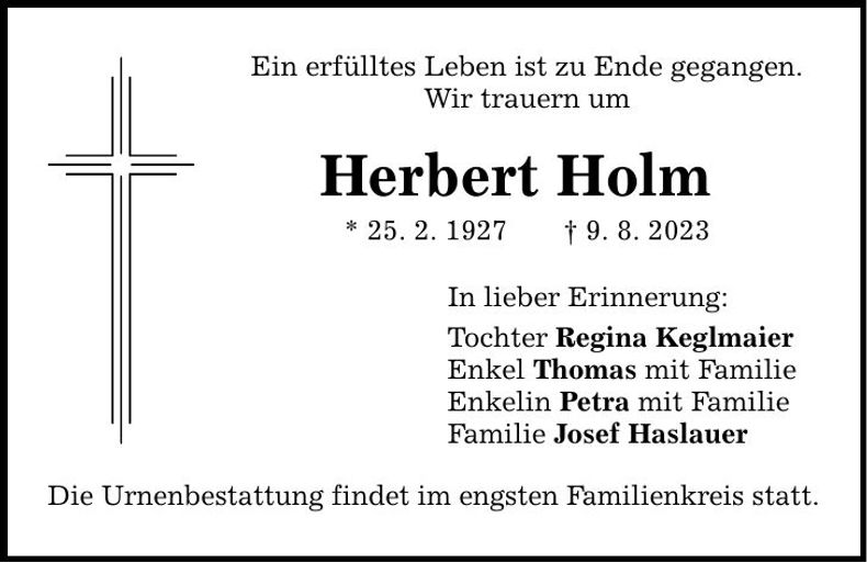 Traueranzeige Herbert Holm