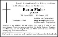 Traueranzeige Berta Maier