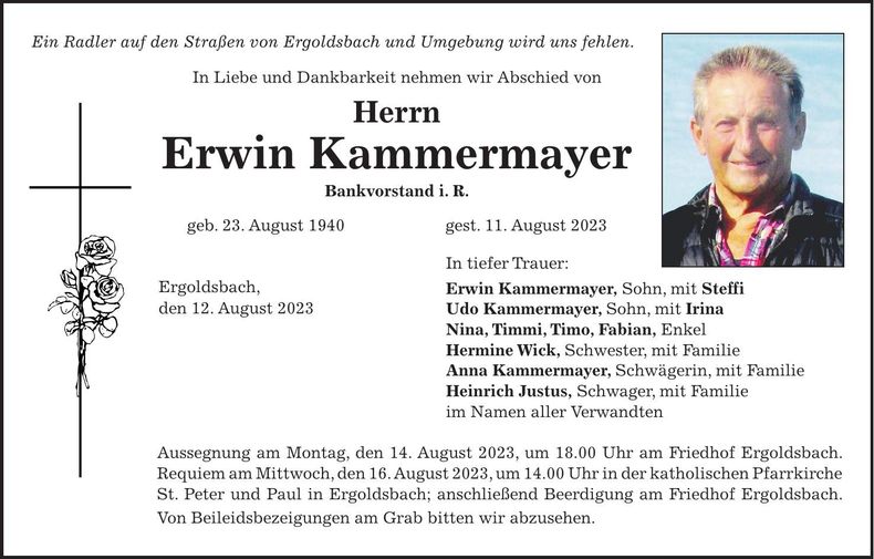 Traueranzeige Erwin Kammermayer