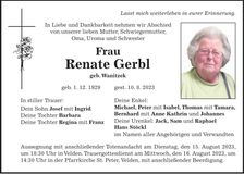 Traueranzeige Renate Gerbl