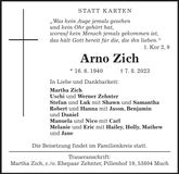 Traueranzeige Arno Zich