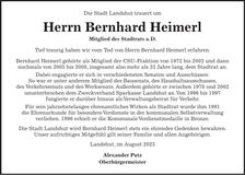 Traueranzeige Bernhard Heimerl