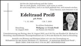 Traueranzeige Edeltraud Preiß