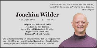 Traueranzeige Joachim Wilder