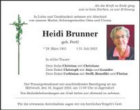 Traueranzeige Heidi Brunner