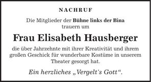 Traueranzeige Elisabeth Hausberger