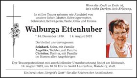 Traueranzeige Walburga Ettenhuber