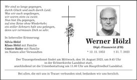 Traueranzeige Werner Hölzl