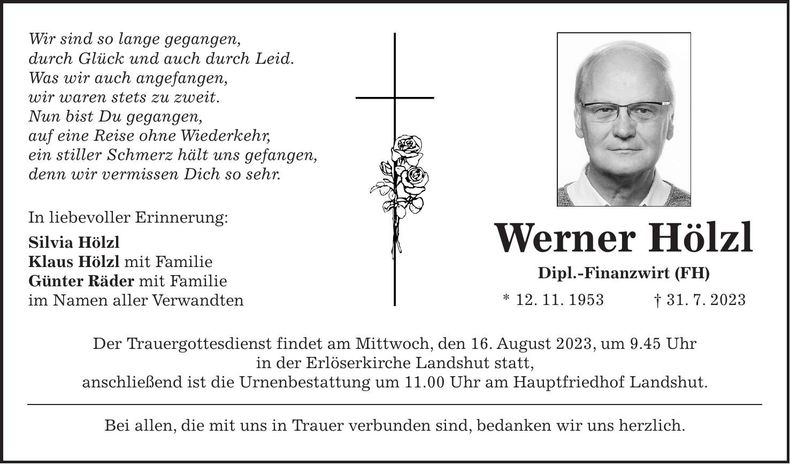 Traueranzeige Werner Hölzl