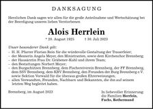 Traueranzeige Alois Herrlein