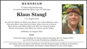 Traueranzeige Klaus Stangl
