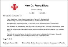 Traueranzeige Franz Dr. Klotz