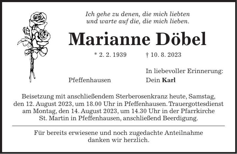 Traueranzeige Marianne Döbel