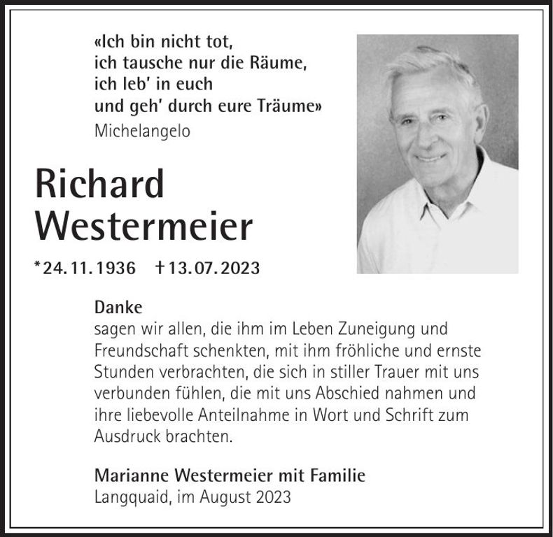 Traueranzeige Richard Westermeier