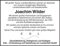 Traueranzeige Joachim Wilder