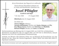 Traueranzeige Josef Pflügler